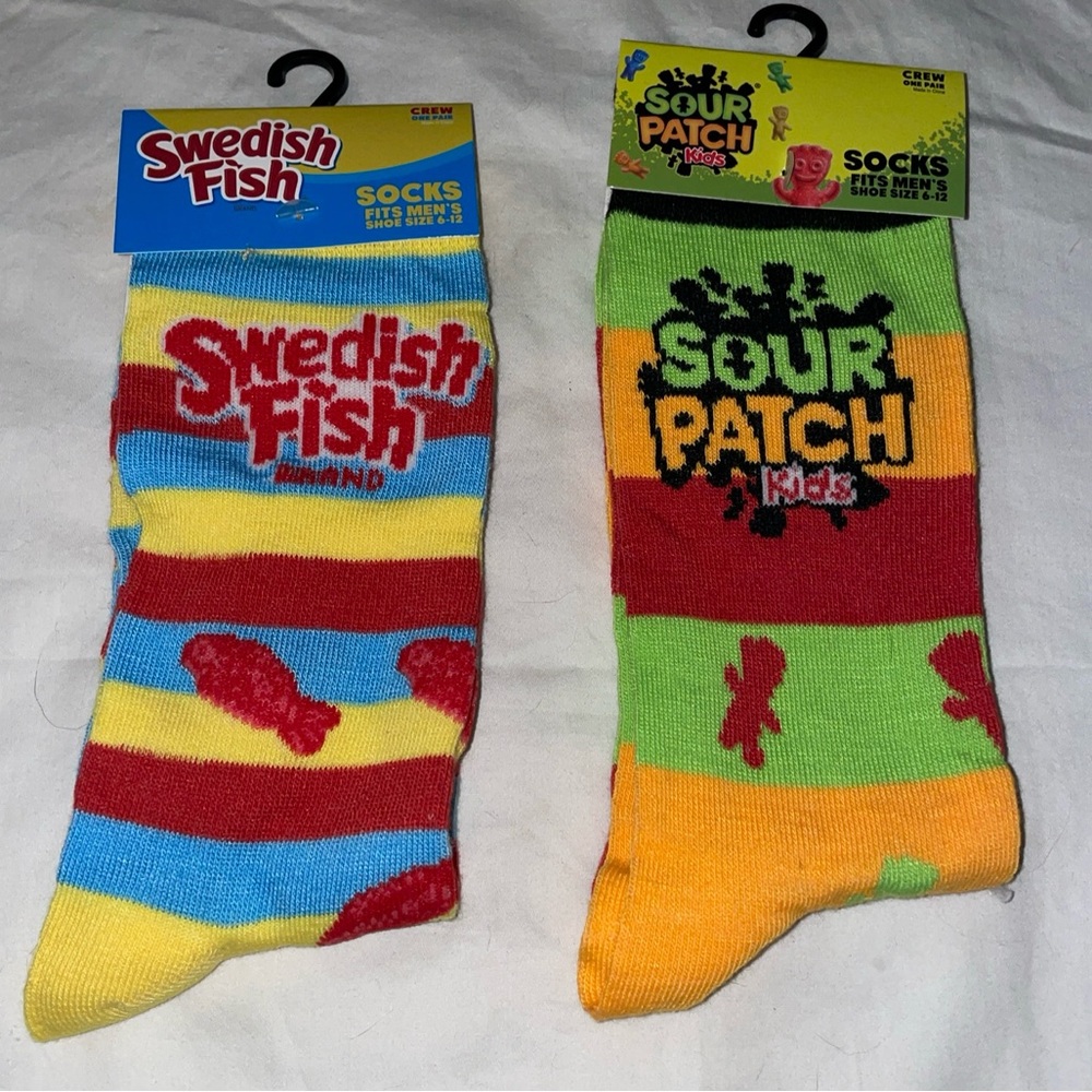 Swedish Fish and Sour Patch Kids crew socks men’s 6-12 SZ NIP